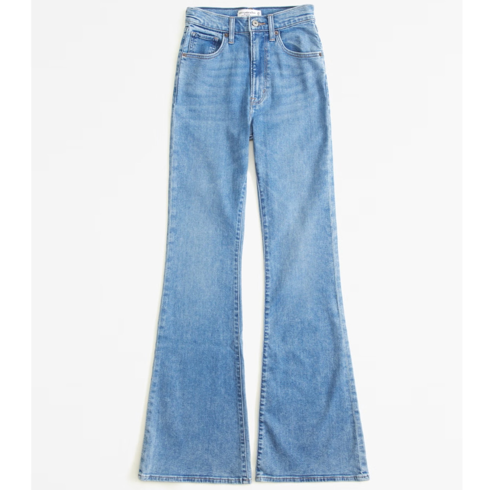 Abercrombie & Fitch Ultra High Rise Flare Frayed Raw Hem Jeans Blue 24 / 00